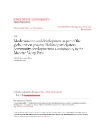 Modernization and Development As Part of the Globalization Process: Holistic Participatory Community Development in a Community in the Mantaro Valley, Peru Edith C