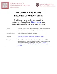 On Godel's Way In: the Influence of Rudolf Carnap