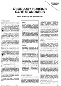 Oncology Nursing Care Standards