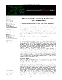 Studies on Genetic Variability in Little Millet (Panicum Sumatrense)