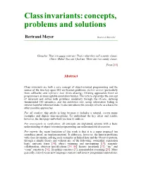 Class Invariants: Concepts, Problems and Solutions