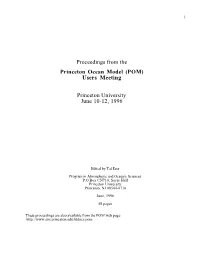 Proceedings from the Princeton Ocean Model (POM) Users Meeting
