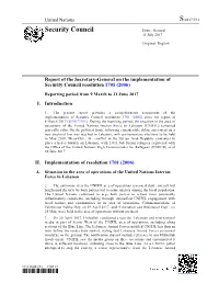 Report of the Secretary-General on the Implementation of Security Council Resolution 1701 (2006)