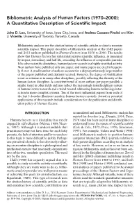 Bibliometric Analysis of Human Factors (1970–2000): a Quantitative Description of Scientiﬁc Impact