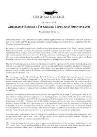 Gresham's Bequest to Samuel Pepys and John Evelyn