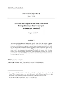 Impact of Exchange Rate on Trade Deficit and Foreign Exchange Reserve in Nepal: an Empirical Analysis