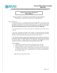 Informed Assent Form Template for Children/Minors