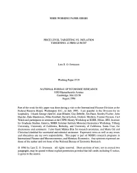 Nber Working Paper Ser~S Price Level Targeting Vs