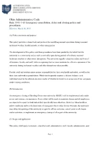 Ohio Administrative Code Rule 3341-1-03 Emergency Cancellation, Delay and Closing Policy and Procedures