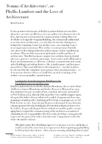 Phyllis Lambert and the Love of Architecture