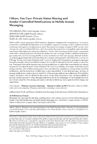 Private Status Sharing and Sender-Controlled Notifications In