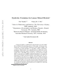 Symbolic Formulae for Linear Mixed Models Arxiv:1911.08628V1 [Stat
