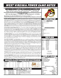 West Virginia Power Game Notes