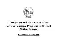 Curriculum and Resources for First Nations Language Programs in BC First Nations Schools