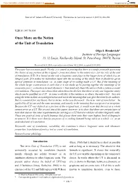 Once More on the Notion of the Unit of Translation