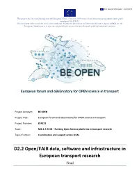 Open/FAIR Data, Software and Infrastructure in European Transport Research Final