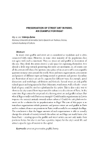 PRESERVATION of STREET ART in PARIS. an EXAMPLE for RIGA? Quentin-En-Yvelines, Fra Latvian Academy of Cult