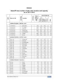 State/UT-Wise Number of Jails, Their Location and Capacity As on 30.11.2012