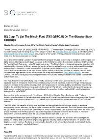 3Iq Corp. to List the Bitcoin Fund (TSX:QBTC.U) on the Gibraltar Stock Exchange