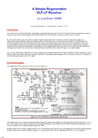 A Simple Regenerative VLF-LF Receiver