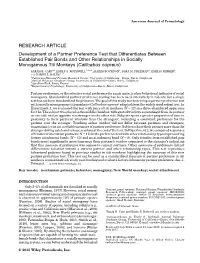 Development of a Partner Preference Test That Differentiates Between Established Pair Bonds and Other Relationships in Socially