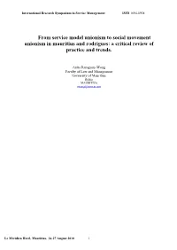 From Service Model Unionism to Social Movement Unionism in Mauritius and Rodrigues: a Critical Review of Practice and Trends