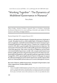 “Working Together”: the Dynamics of Multilevel Governance in Nunavut1