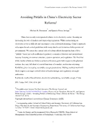 Avoiding Pitfalls in Reforming China's Electricity Sector