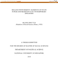 Dealing with Dissent: Elements of State Power and Resistance in Contemporary Singapore