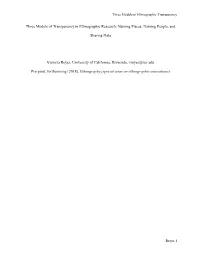 Three Models of Transparency in Ethnographic Research: Naming Places, Naming People, And