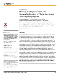 Diversity, Host Specialization, and Geographic Structure of Filarial Nematodes Infecting Malagasy Bats