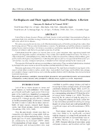 Fat Replacers and Their Applications in Food Products: a Review Omayma, E