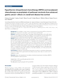 Hyperthermic Intraperitoneal Chemotherapy (HIPEC)