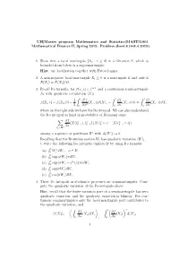 MAST31801 Mathematical Finance II, Spring 2019. Problem Sheet 8 (4-8.4.2019)