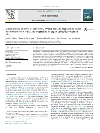 Simultaneous Analysis of Serotonin, Tryptophan and Tryptamine Levels in Common Fresh Fruits and Vegetables in Japan Using ﬂuorescence HPLC
