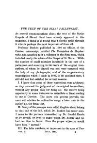 The Text of the Sinai Palimpsest