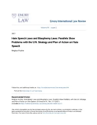 Hate Speech Laws and Blasphemy Laws: Parallels Show Problems with the U.N