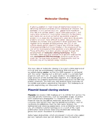 Molecular Cloning Plasmid-Based Cloning Vectors