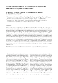 Production of Morphine and Variability of Significant Characters of Papaver Somniferum L