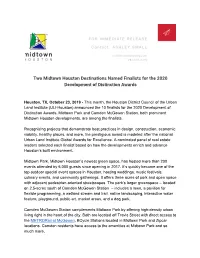 Two Midtown Houston Destinations Named Finalists for the 2020 Development of Distinction Awards