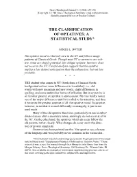 The Classification of Optatives: a Statistical Study*