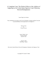 The Political Effects of the Addition of Judgeships to the United States Supreme Court Following Electoral Realignments