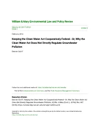 Keeping the Clean Water Act Cooperatively Federal—Or, Why the Clean Water Act Does Not Directly Regulate Groundwater Pollution