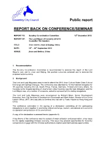 Public Report REPORT BACK on CONFERENCE/SEMINAR