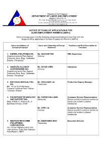 Department of Labor and Employment Notice of Filing