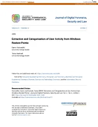 Extraction and Categorisation of User Activity from Windows Restore Points