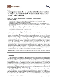 Microporous Zeolites As Catalysts for the Preparation of Decyl Glucoside from Glucose with 1-Decanol by Direct Glucosidation