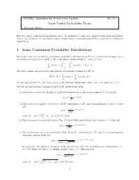 Some Useful Probability Facts 1 Some Continuous Probability Distributions