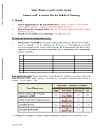 Water Resources and Irrigation Project Summarized Procurement Plan For