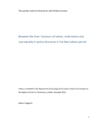 Between the Lines: Contours of Nation, Multiculture and Race Equality in Policy Discourse in the New Labour Period